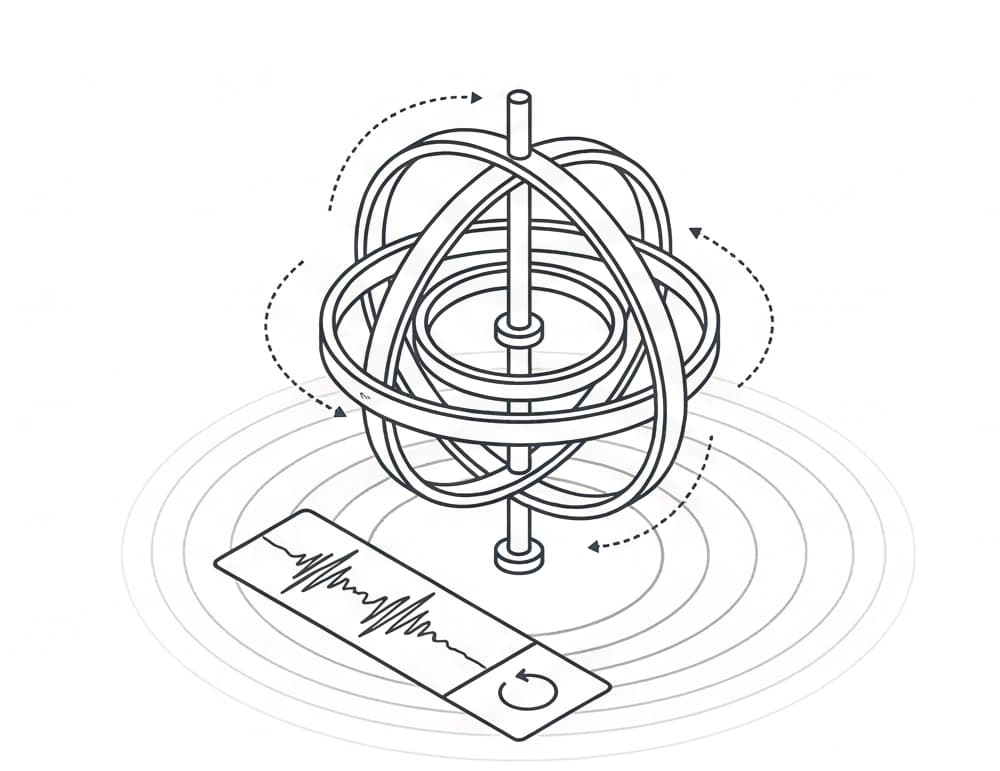 A gyroscope in motion, continuous monitoring and balance